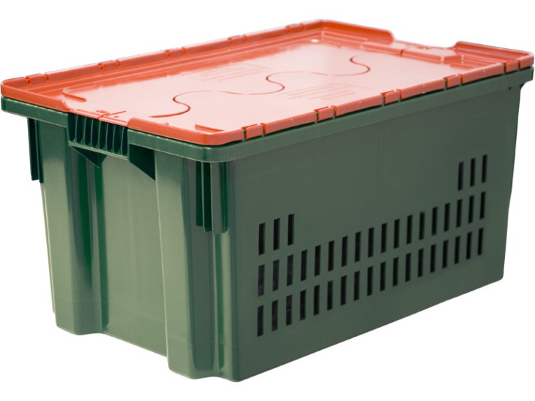 Ящик 600х400х300 дно сплошное, стенки перфорированные, Safe PRO цв. зелёный с оранжевой крышкой купить в Самаре