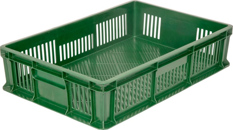 Ящик 600х400х140 мм перфорированный без ручек зелёный купить в Самаре Ящик 600х400х140 мм перфорированный без ручек зелёный купить в Самаре