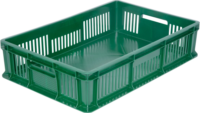 Ящик 600х400х140 мм дно сплош.стенки перф. с полузакрытой ручкой зеленый купить в Самаре