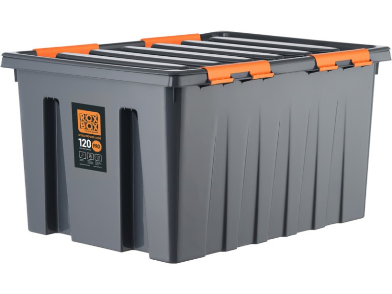 Контейнер особопрочный Rox Box PRO 120 (740х565х400 мм с крышкой и клипсами, на роликах, антрацит) купить в Самаре
